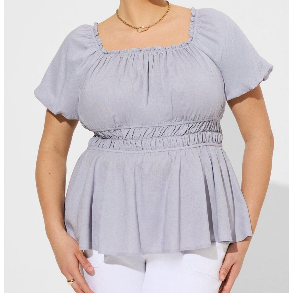 TORRID Lavender WOMENS Plus Size 5X Square Neck Peplum BOHO PEASANT TOP Purple